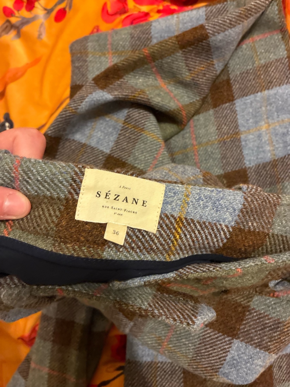 Sezane Green and Blue Plaid Straight-Leg Wool Trousers - Picture 3 of 3